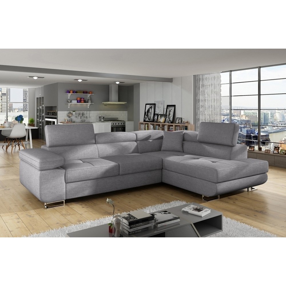 Canapé d'angle convertible en tissu luxe 5 places, ANNECY TISSU, couleur gris, angle droit