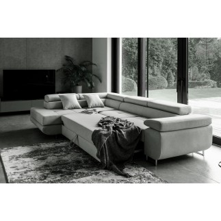 Canapé d'angle convertible - en tissu luxe 5 places, ANNECY TISSU, couleur gris, angle gauche