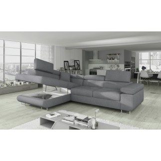 Canapé d'angle convertible - en tissu luxe 5 places, ANNECY TISSU, couleur gris, angle gauche