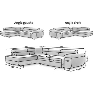 Canapé d'angle convertible - en tissu luxe 5 places, ANNECY TISSU, couleur gris, angle gauche