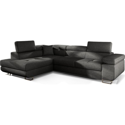Canapé d'angle convertible - en tissu luxe 5 places, ANNECY TISSU, couleur gris foncé, angle gauche