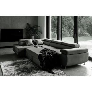 Canapé d'angle convertible - en tissu luxe 5 places, ANNECY TISSU, couleur gris foncé, angle gauche