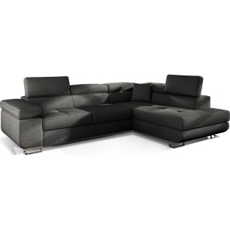 Canapé d'angle convertible en tissu luxe 5 places, ANNECY TISSU, couleur gris foncé, angle droit