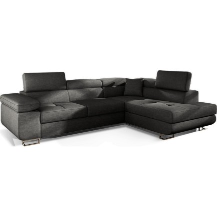 Canapé d'angle convertible en tissu luxe 5 places, ANNECY TISSU, couleur gris foncé, angle droit