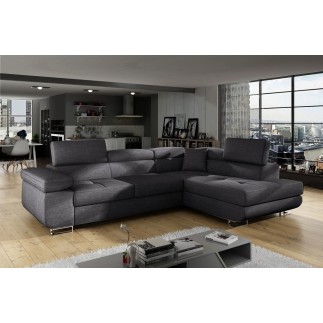 Canapé d'angle convertible en tissu luxe 5 places, ANNECY TISSU, couleur gris foncé, angle droit