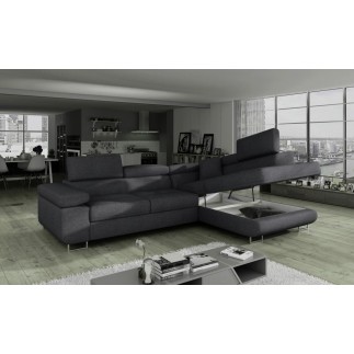 Canapé d'angle convertible en tissu luxe 5 places, ANNECY TISSU, couleur gris foncé, angle droit