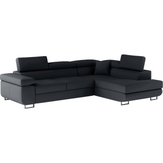 Canapé d'angle convertible en simili cuir 5 places, ANVERS SIMILI, noir, angle droit