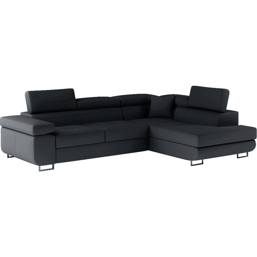 Canapé d'angle convertible en simili cuir 5 places, ANVERS SIMILI, noir, angle droit