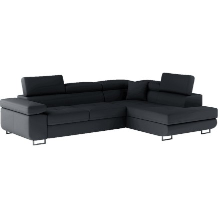 Canapé d'angle convertible en simili cuir 5 places, ANVERS SIMILI, noir, angle droit