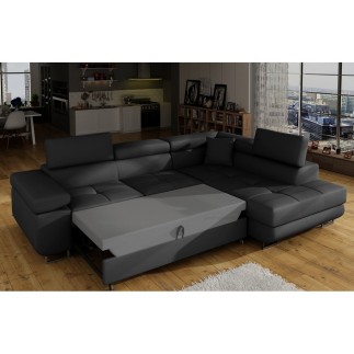 Canapé d'angle convertible en simili cuir 5 places, ANVERS SIMILI, noir, angle droit