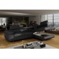 Canapé d'angle convertible en simili cuir 5 places, ANVERS SIMILI, noir, angle droit