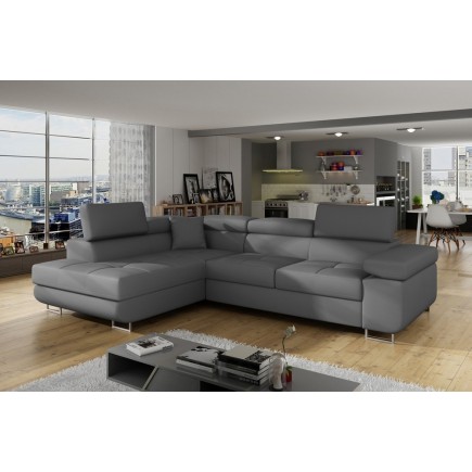 - Canapé d'angle convertible en simili cuir 5 places, ANVERS SIMILI, gris foncé, angle gauche