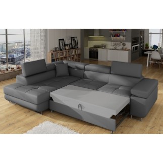 - Canapé d'angle convertible en simili cuir 5 places, ANVERS SIMILI, gris foncé, angle gauche