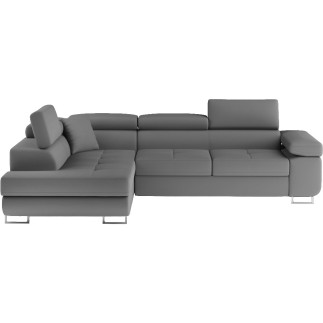 - Canapé d'angle convertible en simili cuir 5 places, ANVERS SIMILI, gris foncé, angle gauche