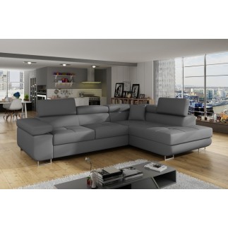 Canapé d'angle convertible en simili cuir 5 places, ANVERS SIMILI, gris foncé, angle droit