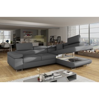 Canapé d'angle convertible en simili cuir 5 places, ANVERS SIMILI, gris foncé, angle droit