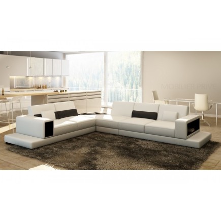 Canapé d'angle en cuir italien 6/7 places LOFT, blanc