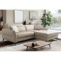 Canapé d'angle convertible en cuir italien luxe 5 places, MANZONI, coffre, beige, angle droit Canapé d'angle convertible en cuir italien luxe 5 places, MANZONI, coffre, beige, angle droit