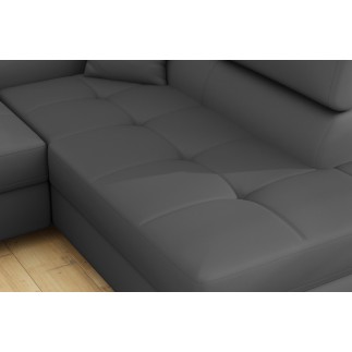 Canapé d'angle convertible en simili cuir 5 places, ANVERS SIMILI, gris foncé, angle droit