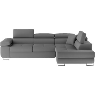 Canapé d'angle convertible en simili cuir 5 places, ANVERS SIMILI, gris foncé, angle droit