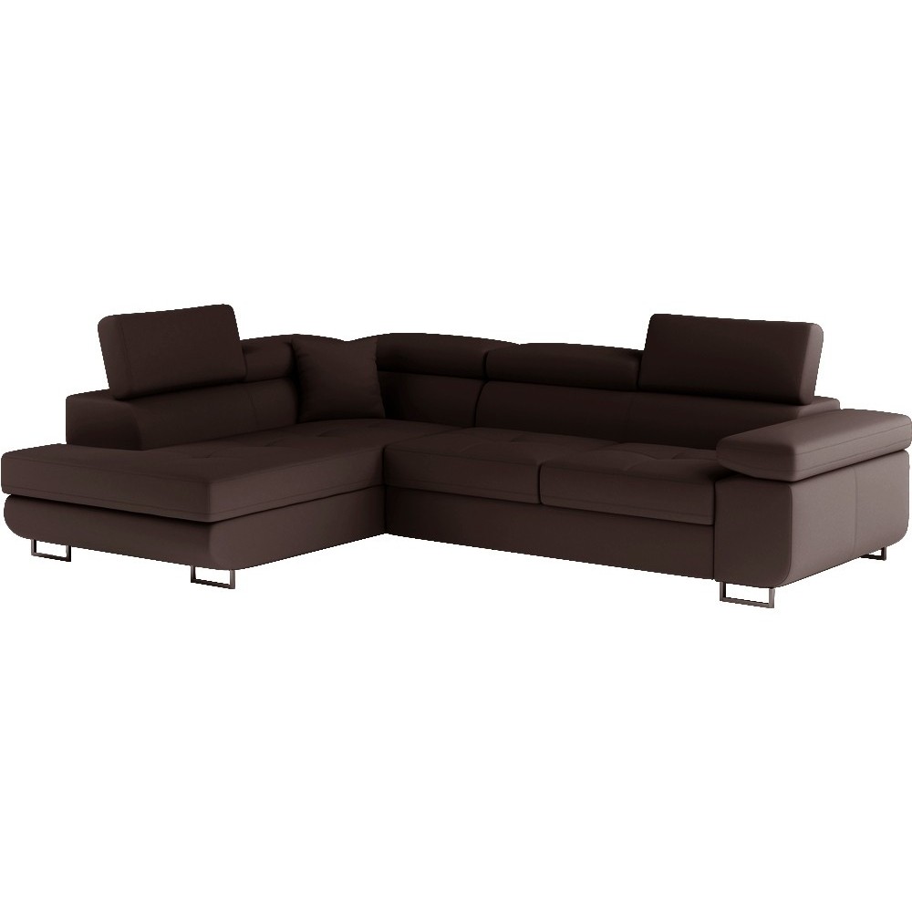Canapé d'angle convertible en simili cuir 5 places, ANVERS SIMILI, chocolat, angle gauche