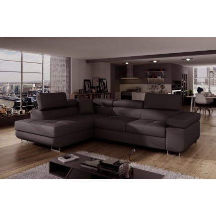 Canapé d'angle convertible en simili cuir 5 places, ANVERS SIMILI, chocolat, angle gauche