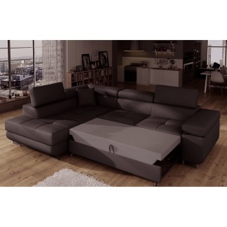 Canapé d'angle convertible en simili cuir 5 places, ANVERS SIMILI, chocolat, angle gauche