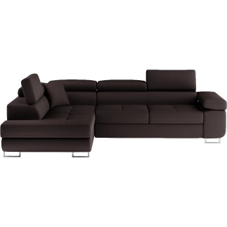 Canapé d'angle convertible en simili cuir 5 places, ANVERS SIMILI, chocolat, angle gauche