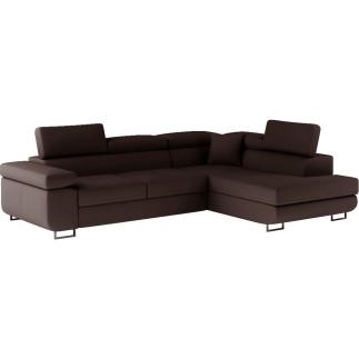 Canapé d'angle convertible en simili cuir 5 places, ANVERS SIMILI, chocolat, angle droit