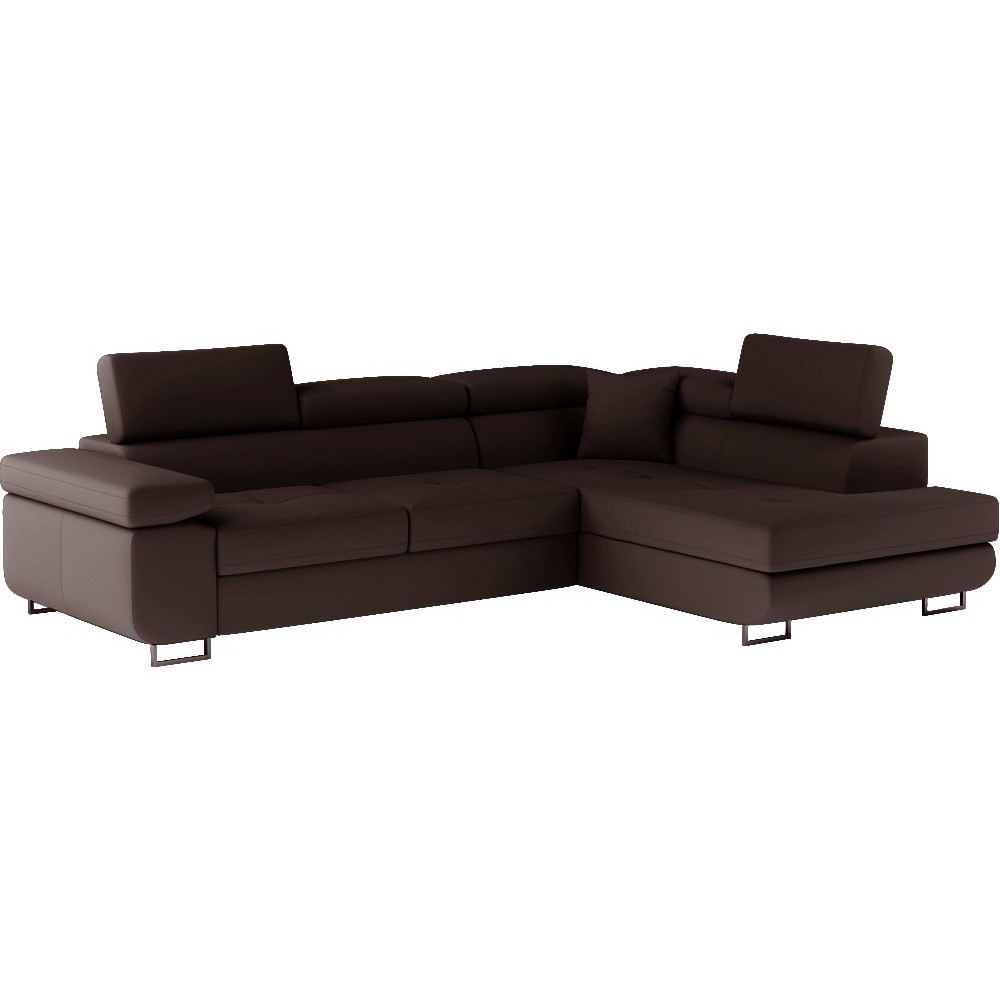 Canapé d'angle convertible en simili cuir 5 places, ANVERS SIMILI, chocolat, angle droit