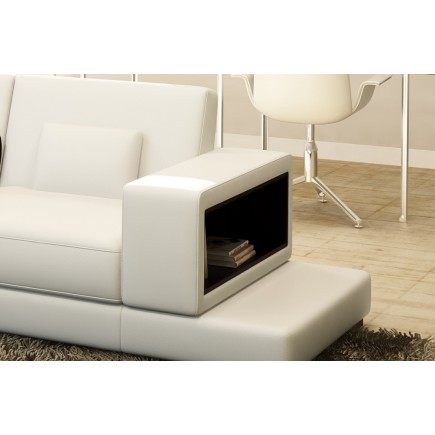 Canapé d'angle en cuir italien 6/7 places LOFT, blanc, angle gauche