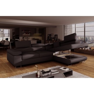 Canapé d'angle convertible en simili cuir 5 places, ANVERS SIMILI, chocolat, angle droit