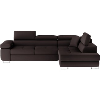 Canapé d'angle convertible en simili cuir 5 places, ANVERS SIMILI, chocolat, angle droit