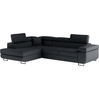 Canapé d'angle convertible en simili cuir 5 places, ANVERS SIMILI, noir, angle gauche