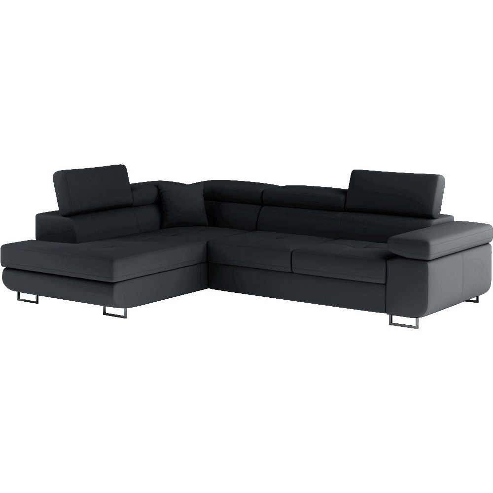 Canapé d'angle convertible en simili cuir 5 places, ANVERS SIMILI, noir, angle gauche
