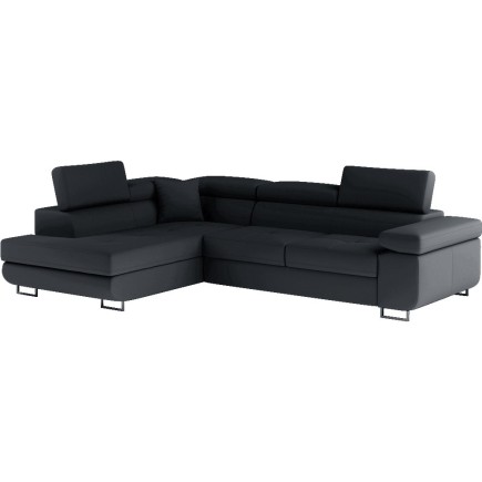 Canapé d'angle convertible en simili cuir 5 places, ANVERS SIMILI, noir, angle gauche