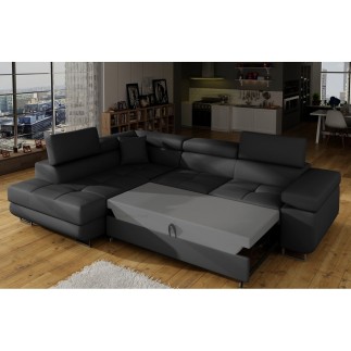 Canapé d'angle convertible en simili cuir 5 places, ANVERS SIMILI, noir, angle gauche