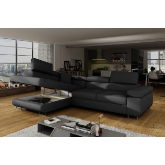 Canapé d'angle convertible en simili cuir 5 places, ANVERS SIMILI, noir, angle gauche