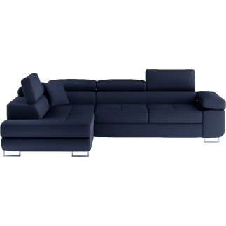 Canapé d'angle convertible en simili cuir 5 places, ANVERS SIMILI, bleu foncé, angle gauche