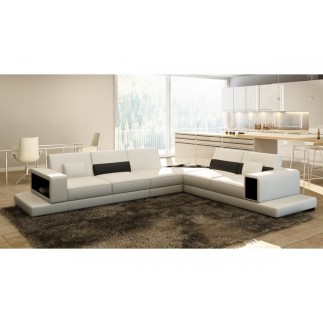 Canapé d'angle en cuir italien 6/7 places LOFT, blanc