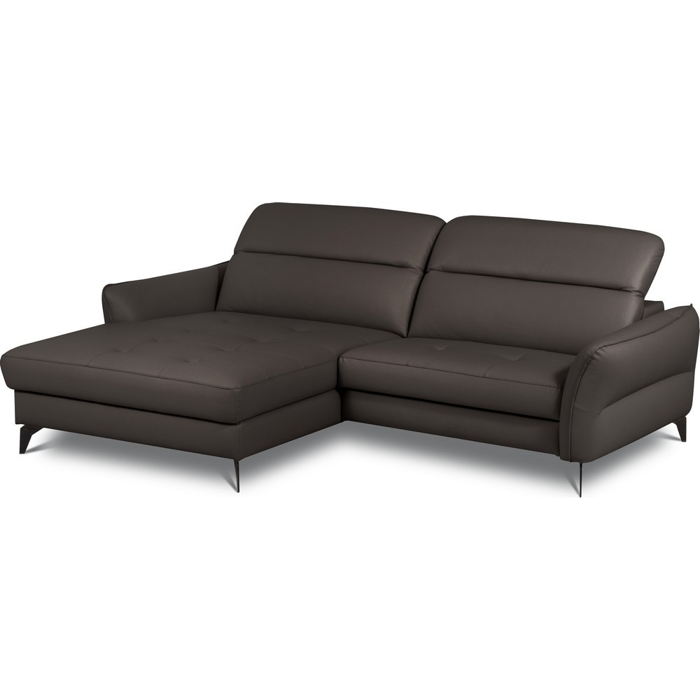 Canapé d'angle convertible en cuir italien luxe 5 places, MANZONI, coffre, chocolat, angle gauche Canapé d'angle convertible en cuir italien luxe 5 places, MANZONI, coffre, chocolat, angle gauche