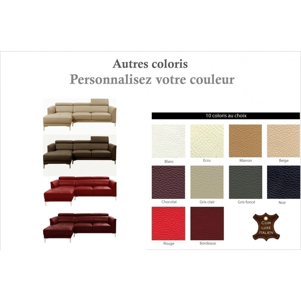 Canapé d'angle - en cuir italien WILLIAM, couleur personnalisé, angle gauche (vu de face), 4/5 places