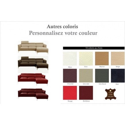 Canapé d'angle en cuir italien WILLIAM, couleur personnalisée, angle droit (vu de face)
