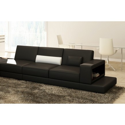 Canapé d'angle en cuir italien 6/7 places LOFT, noir, angle gauche