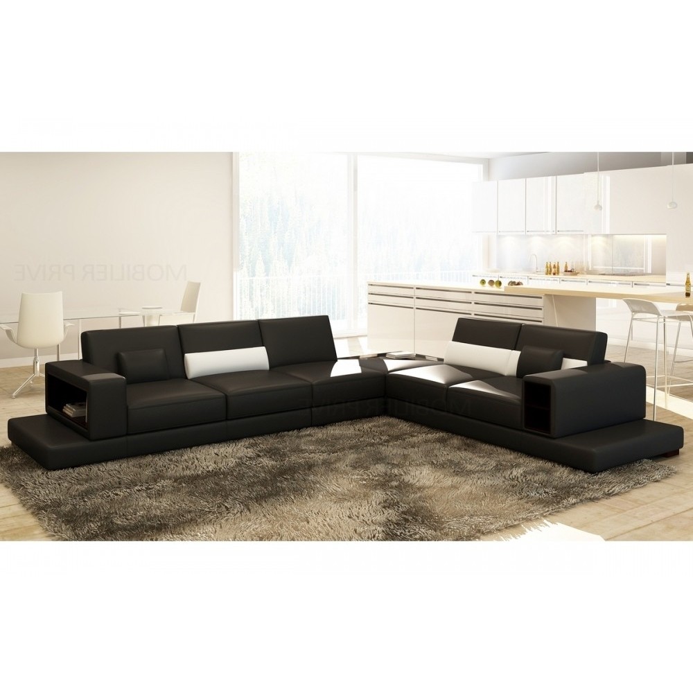 Canapé d'angle en cuir italien 6/7 places LOFT, noir, angle droit