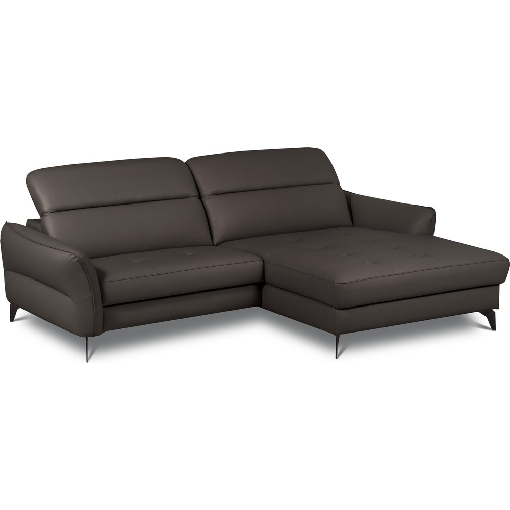 Canapé d'angle convertible en cuir italien luxe 5 places, MANZONI, coffre, Chocolat, angle droit Canapé d'angle convertible en cuir italien luxe 5 places, MANZONI, coffre, Chocolat, angle droit