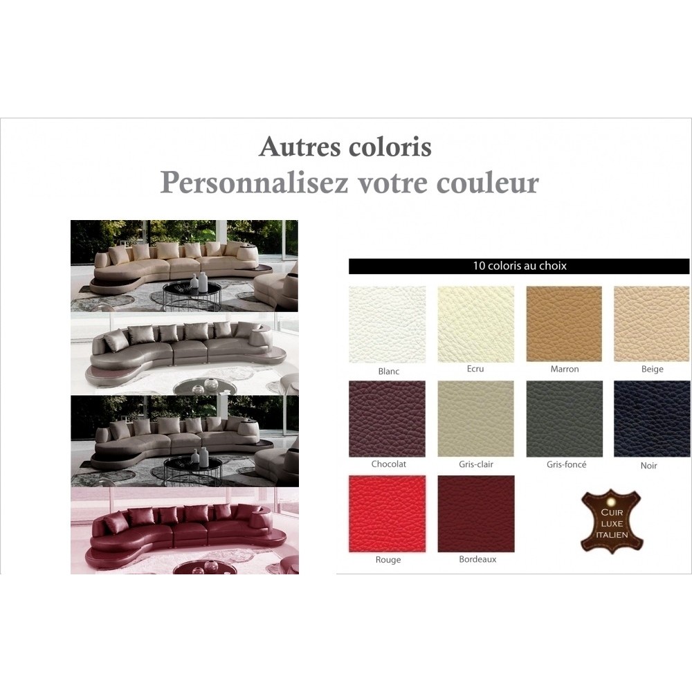 Canapé d'angle - en cuir italien 7 places SICILE, couleur personnalisée, angle gauche