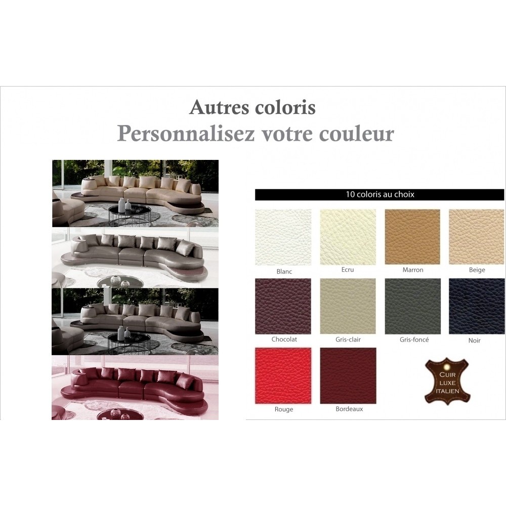 Canapé d'angle en cuir italien 7 places SICILE, couleur personnalisée, angle droit