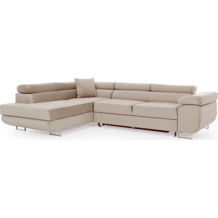 Canapé d'angle convertible - en velours luxe 5 places, avec coffre, beige, angle gauche (vu de face), ANNECY VELOURS