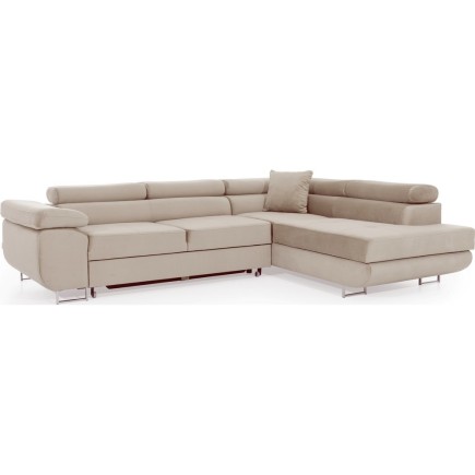 Canapé d'angle convertible en velours luxe 5 places, avec coffre, beige, angle droit (vu de face), ANNECY VELOURS